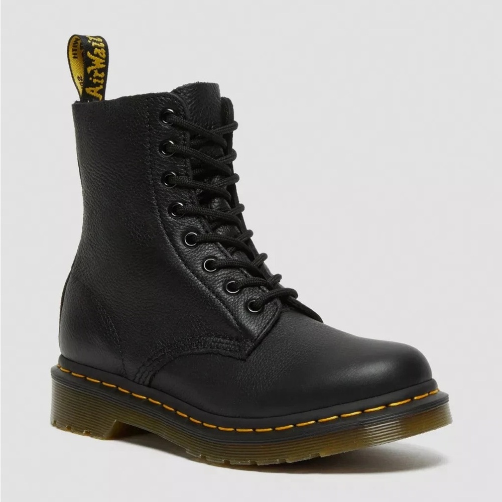 Dr Martens 1460 Pascal Yellow Stitch Black Leather Boots Women’s Size 11 NEW